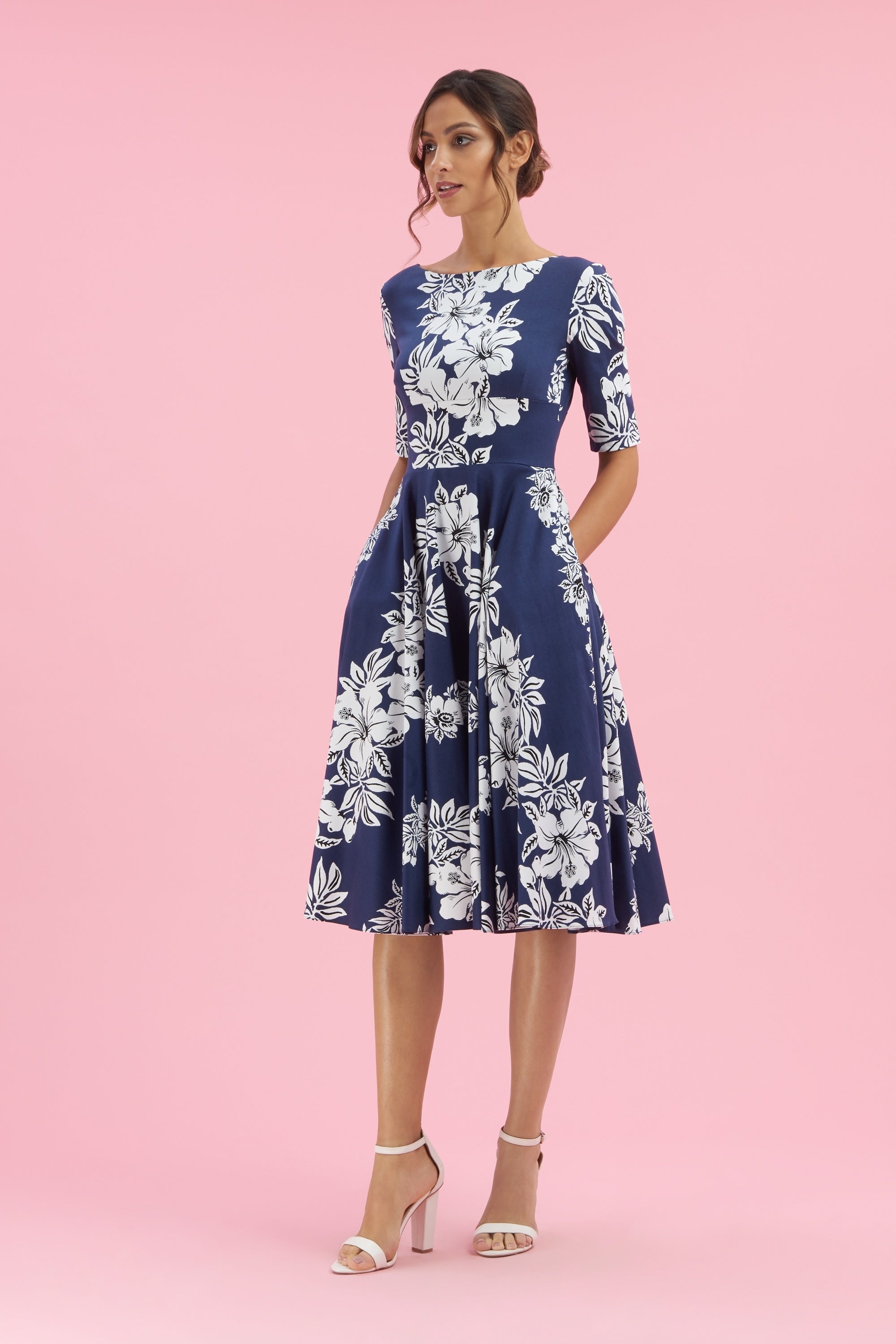 Hepburn Hawaiian Midi Swing Dress