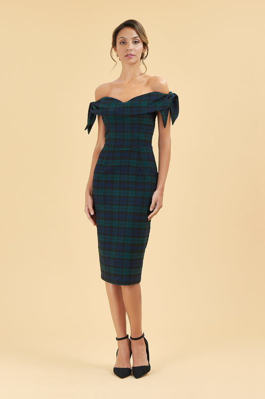 Tilly Tartan Off The Shoulder Pencil Dress