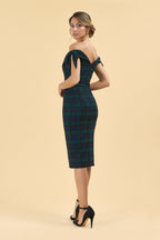 Tilly Tartan Off The Shoulder Pencil Dress