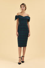 Tilly Tartan Off The Shoulder Pencil Dress