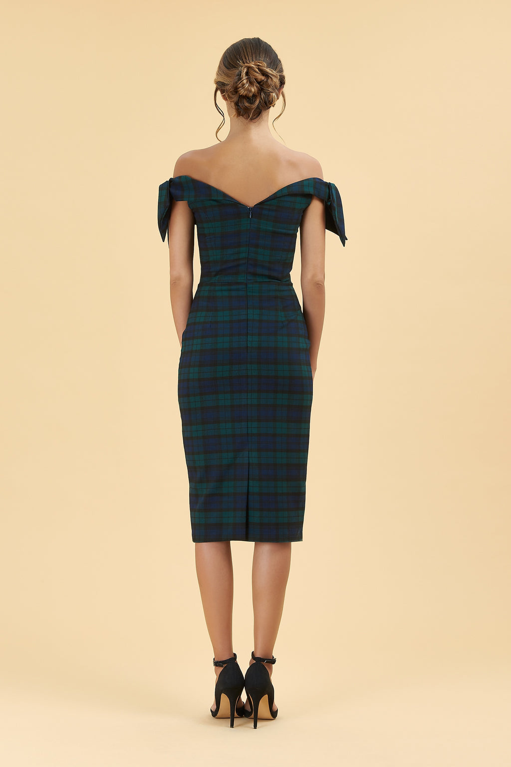 Tilly Tartan Off The Shoulder Pencil Dress