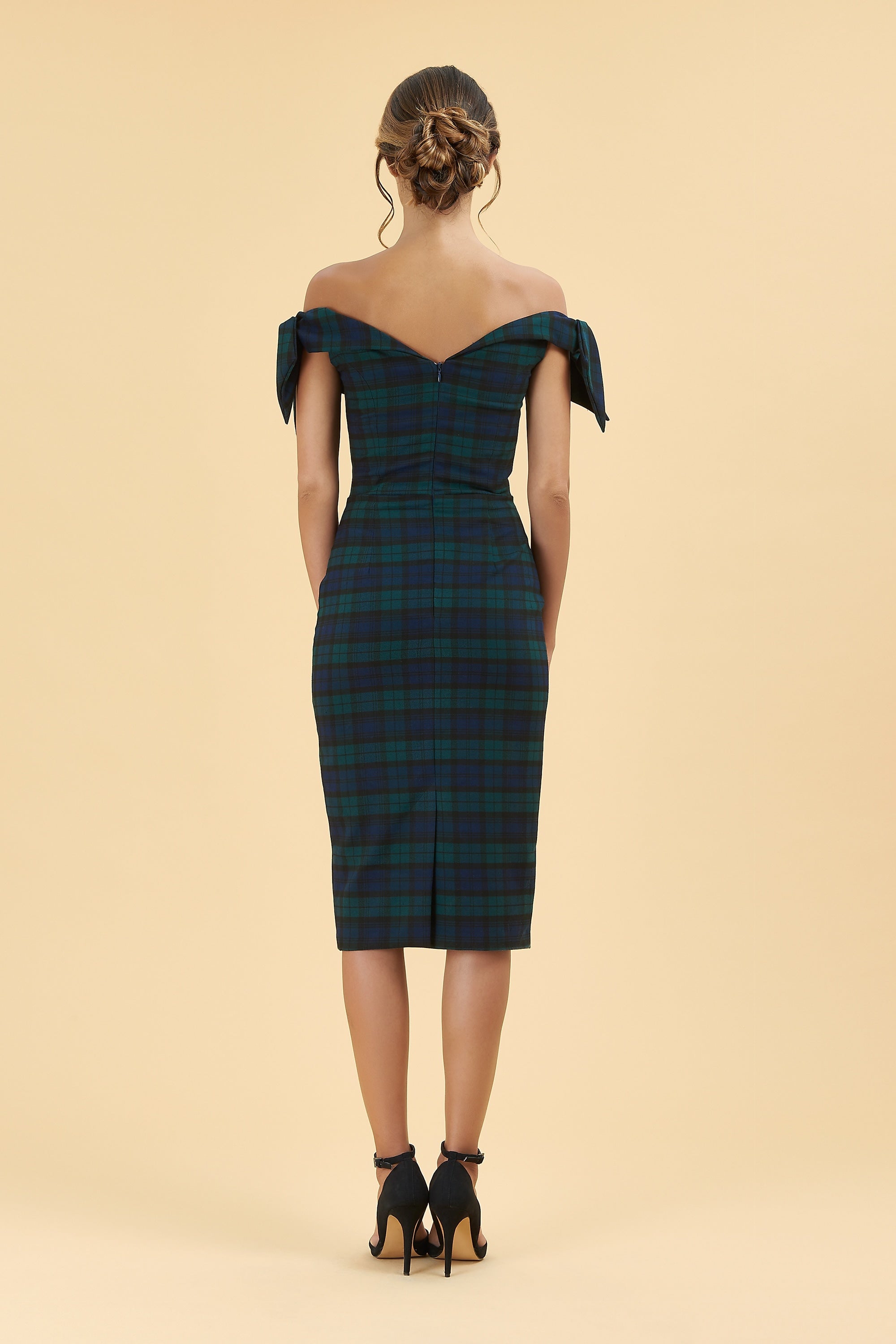 Tilly Tartan Off The Shoulder Pencil Dress