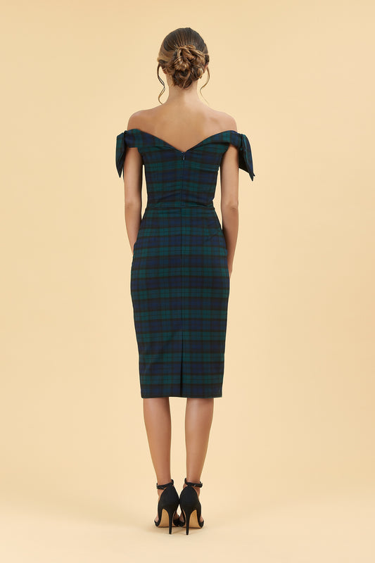 Tilly Tartan Off The Shoulder Pencil Dress