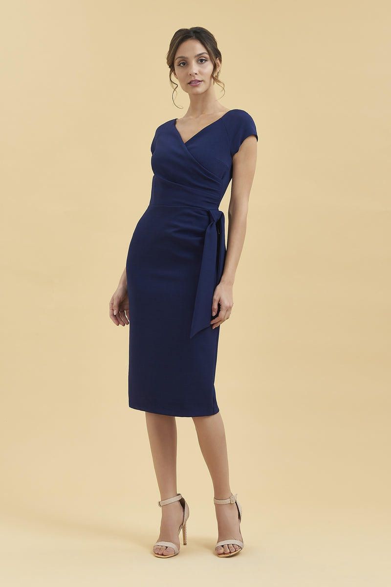Hourglass Faux Wrap Pencil Dress - Navy