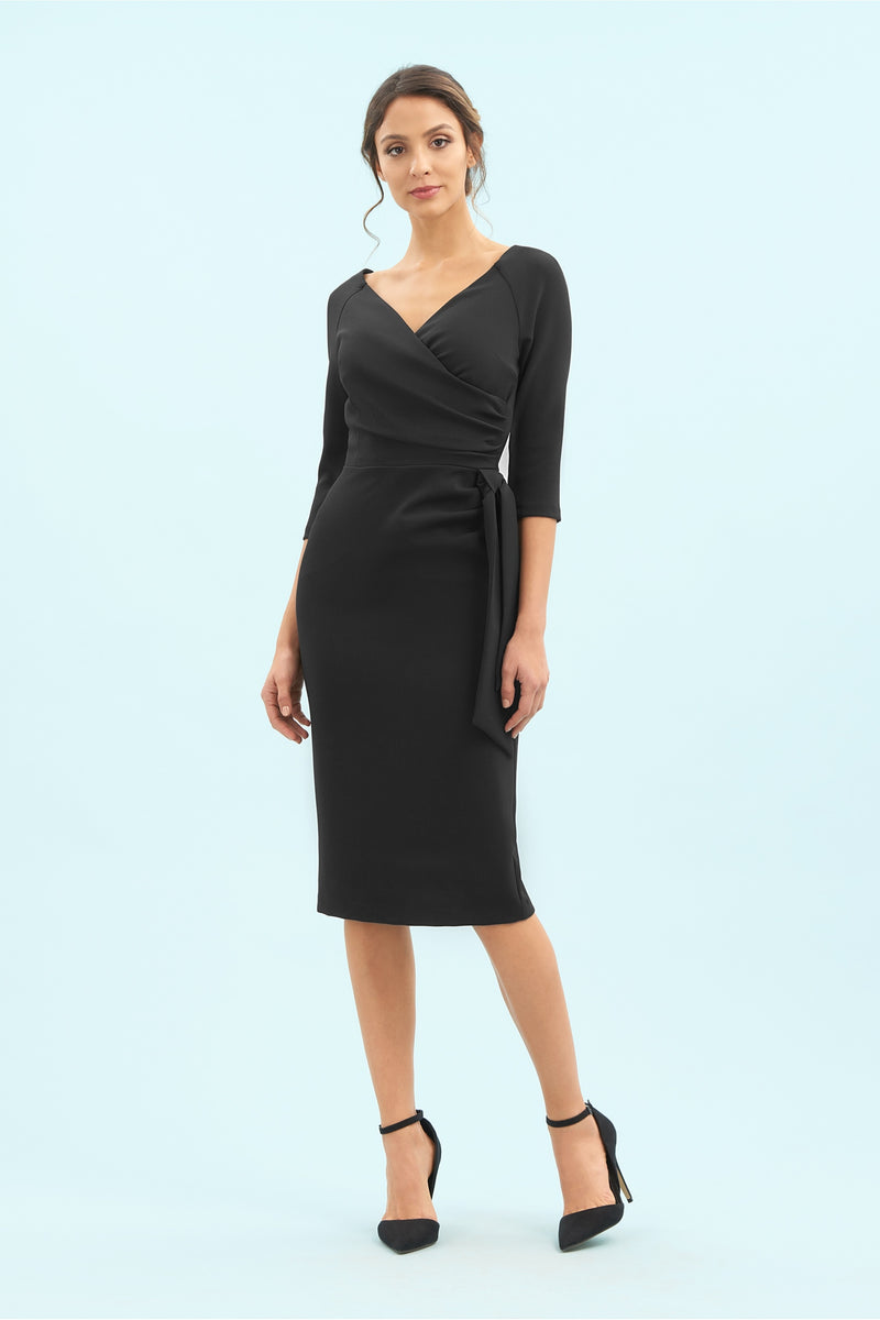 Hourglass 3/4 Sleeve Pencil Dress - Black