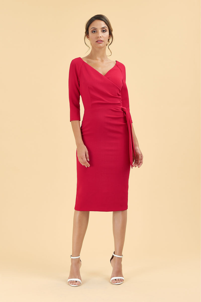 Hourglass 3/4 Sleeve Pencil Dress - Red