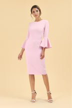 Gia Oversized Fluted Sleeve Pencil Dress