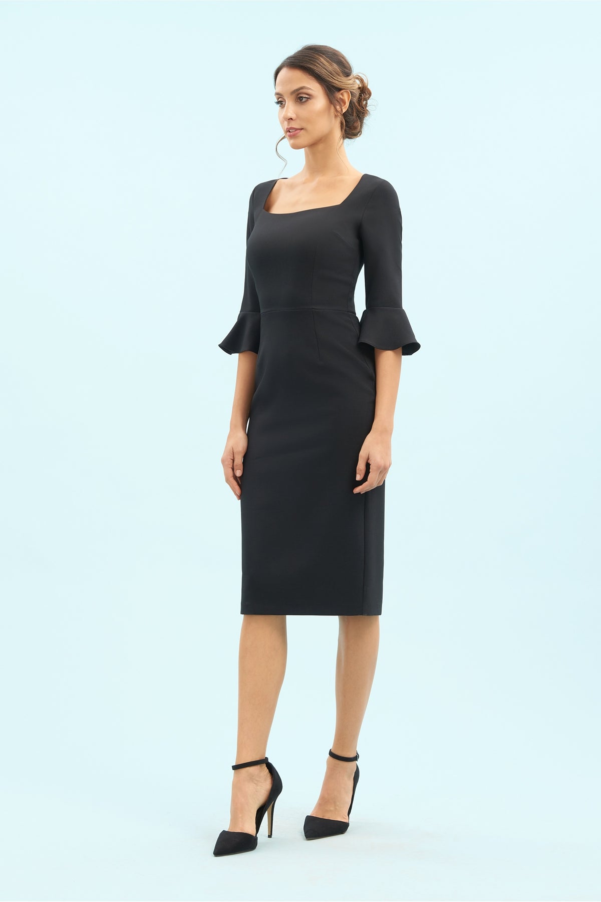 Gigi 3/4 Fluted Sleeve Pencil Dress