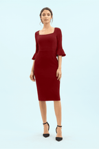 Gigi 3/4 Fluted Sleeve Pencil Dress