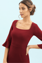Gigi 3/4 Fluted Sleeve Pencil Dress