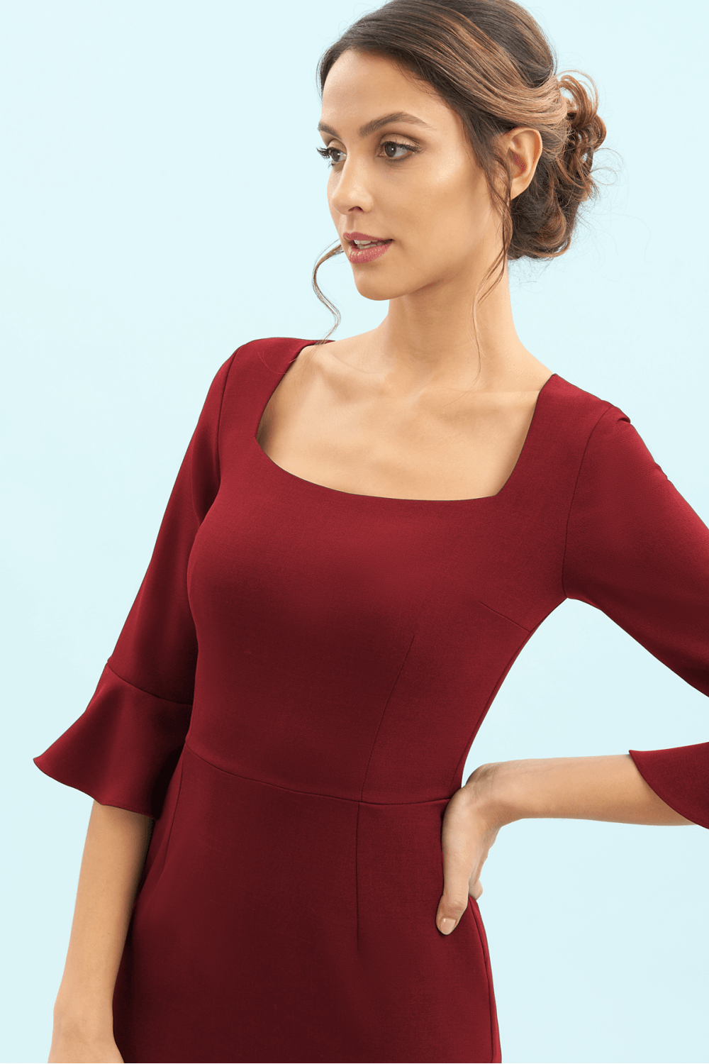 Gigi 3/4 Fluted Sleeve Pencil Dress