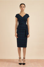 Hourglass Tartan Faux Wrap Pencil Dress