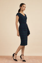 Hourglass Tartan Faux Wrap Pencil Dress