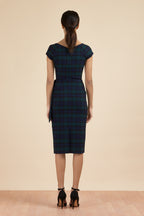 Hourglass Tartan Faux Wrap Pencil Dress
