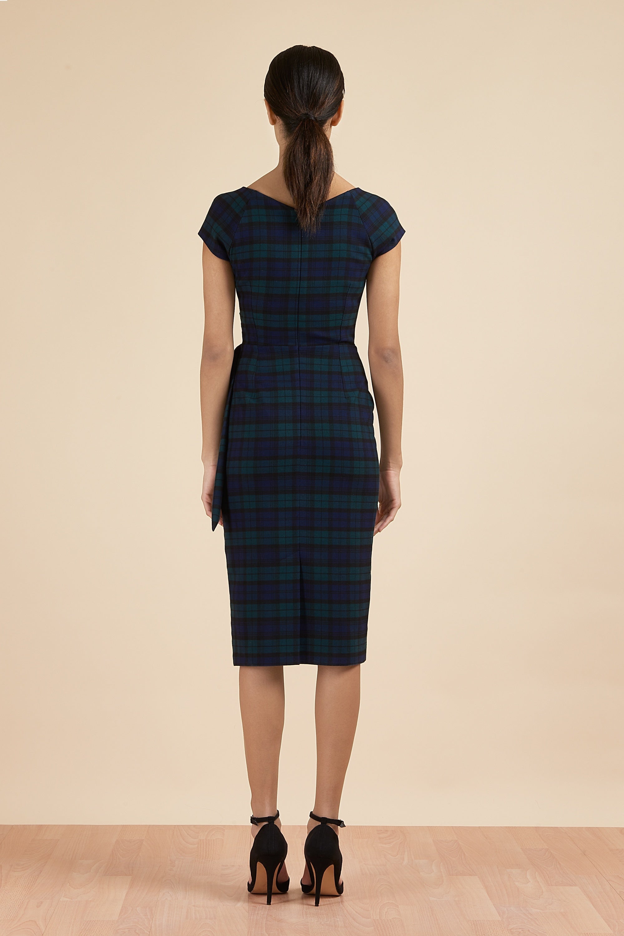 Hourglass Tartan Faux Wrap Pencil Dress