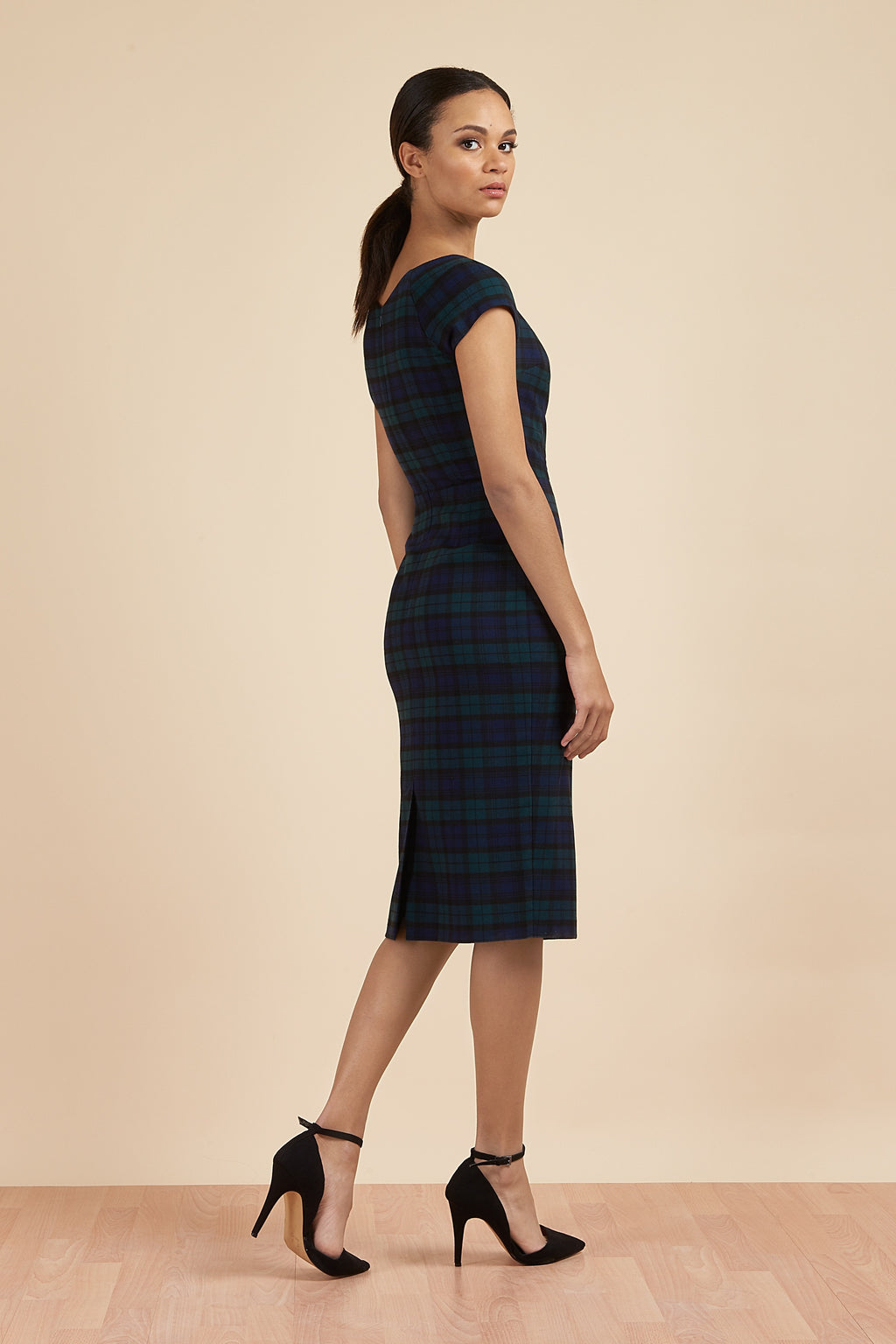 Hourglass Tartan Faux Wrap Pencil Dress