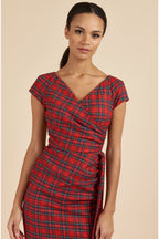 Hourglass Tartan Faux Wrap Pencil Dress