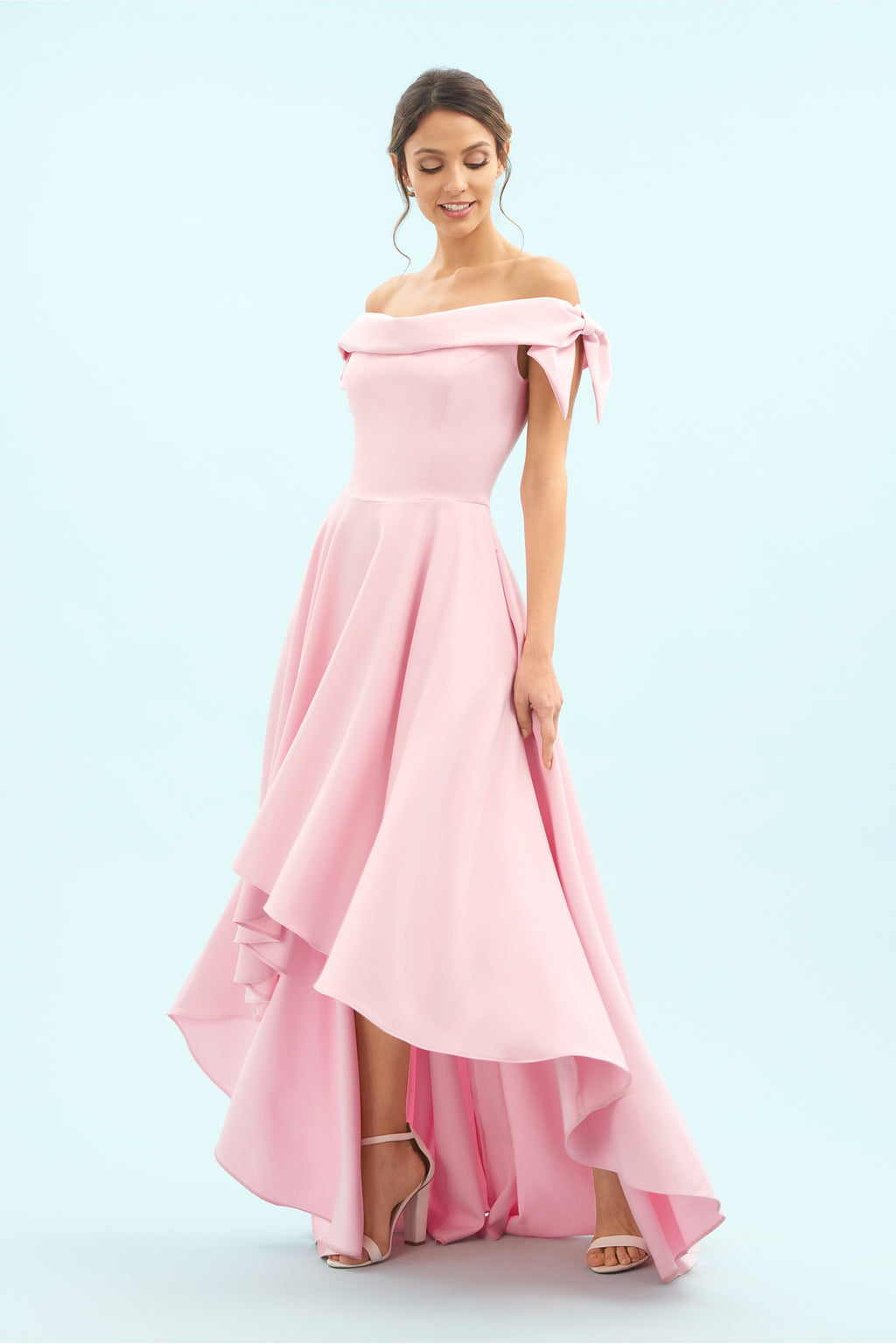 Tilly Off The Shoulder Bow High-Low Gown