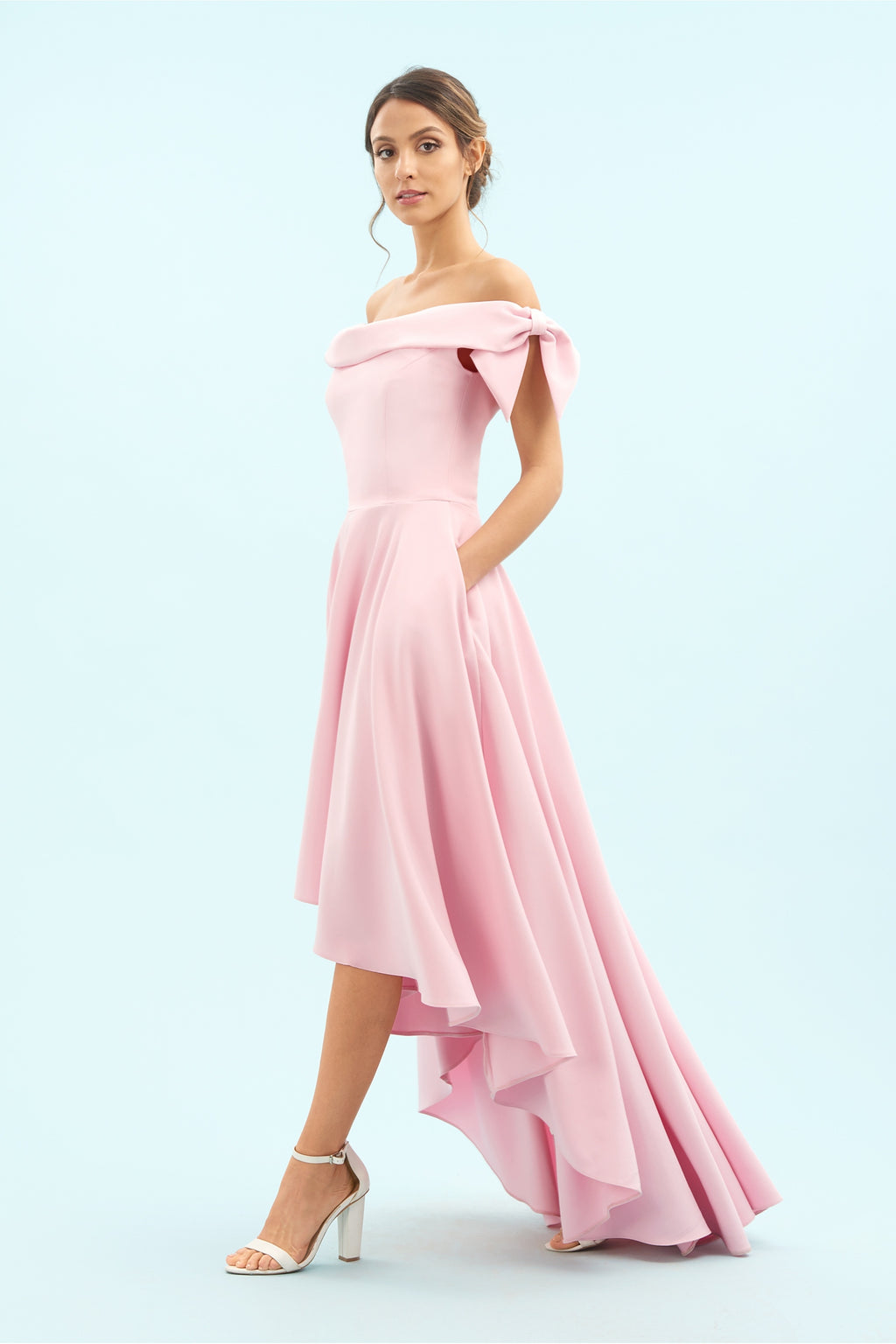 Tilly Off The Shoulder Bow High-Low Gown
