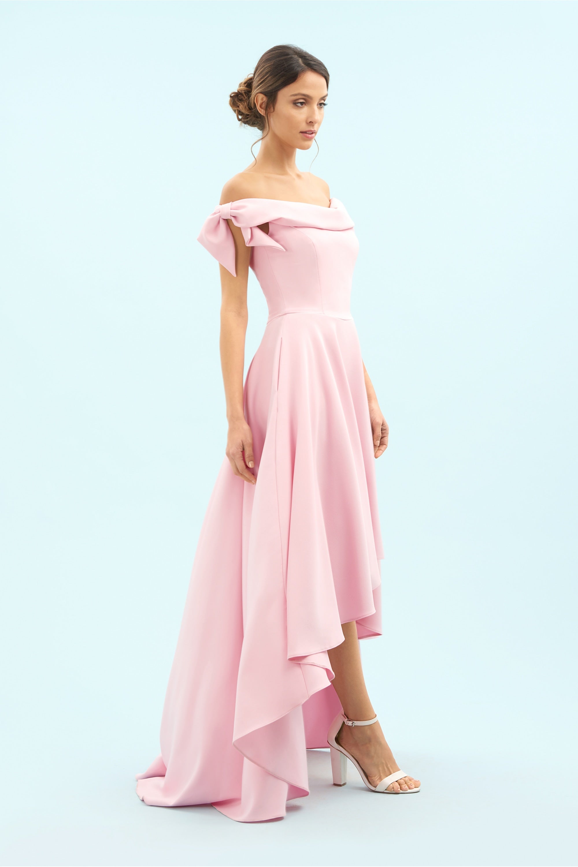 Tilly Off The Shoulder Bow High-Low Gown