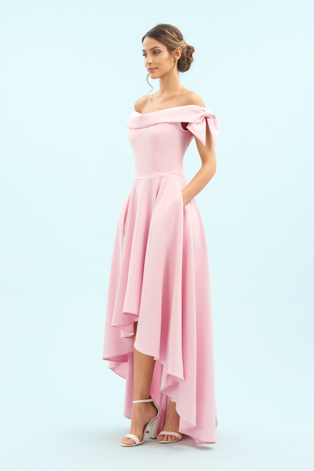 Tilly Off The Shoulder Bow High-Low Gown