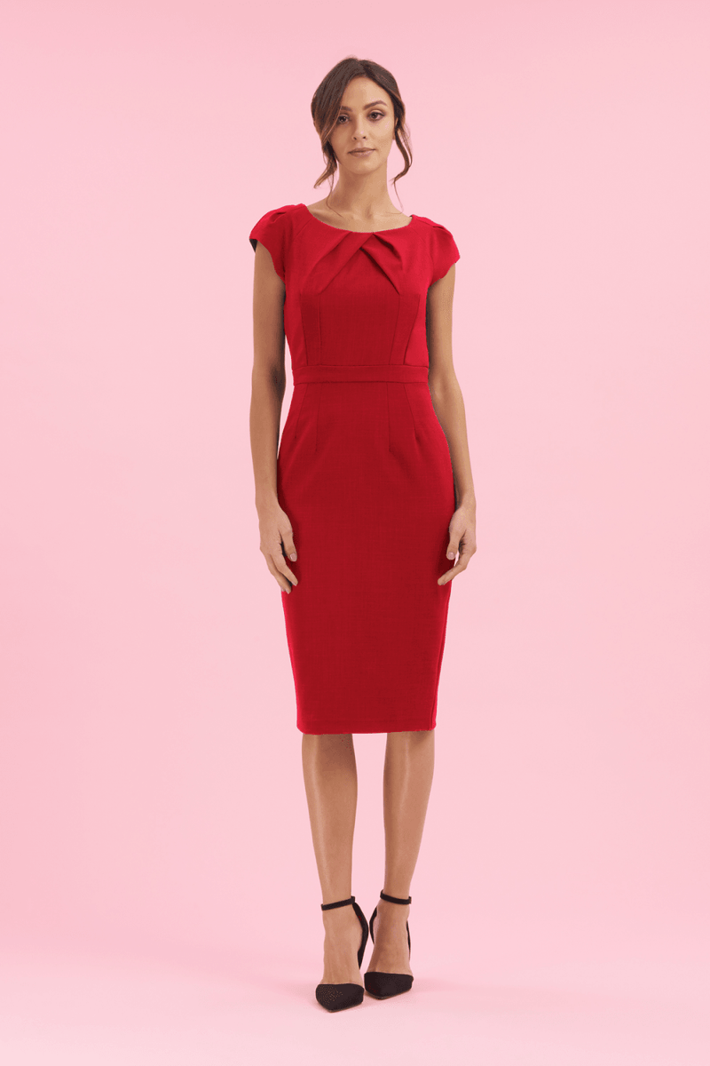 Layla Cap Sleeve Pencil Dress - Red