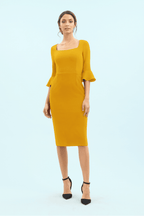 Gigi 3/4 Fluted Sleeve Pencil Dress