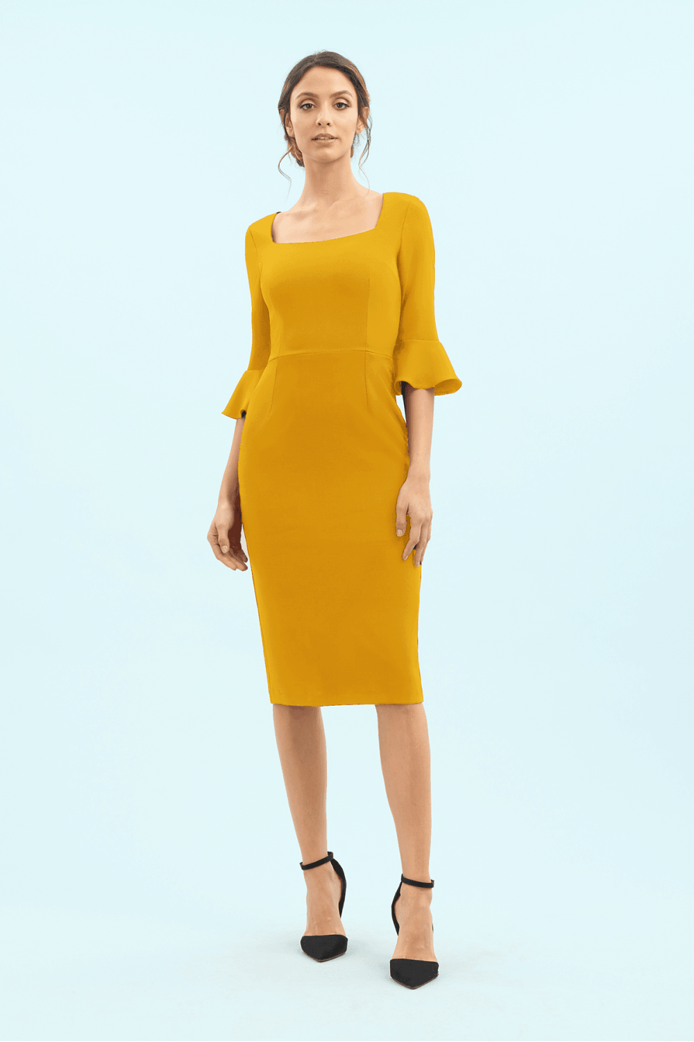 Gigi 3/4 Fluted Sleeve Pencil Dress