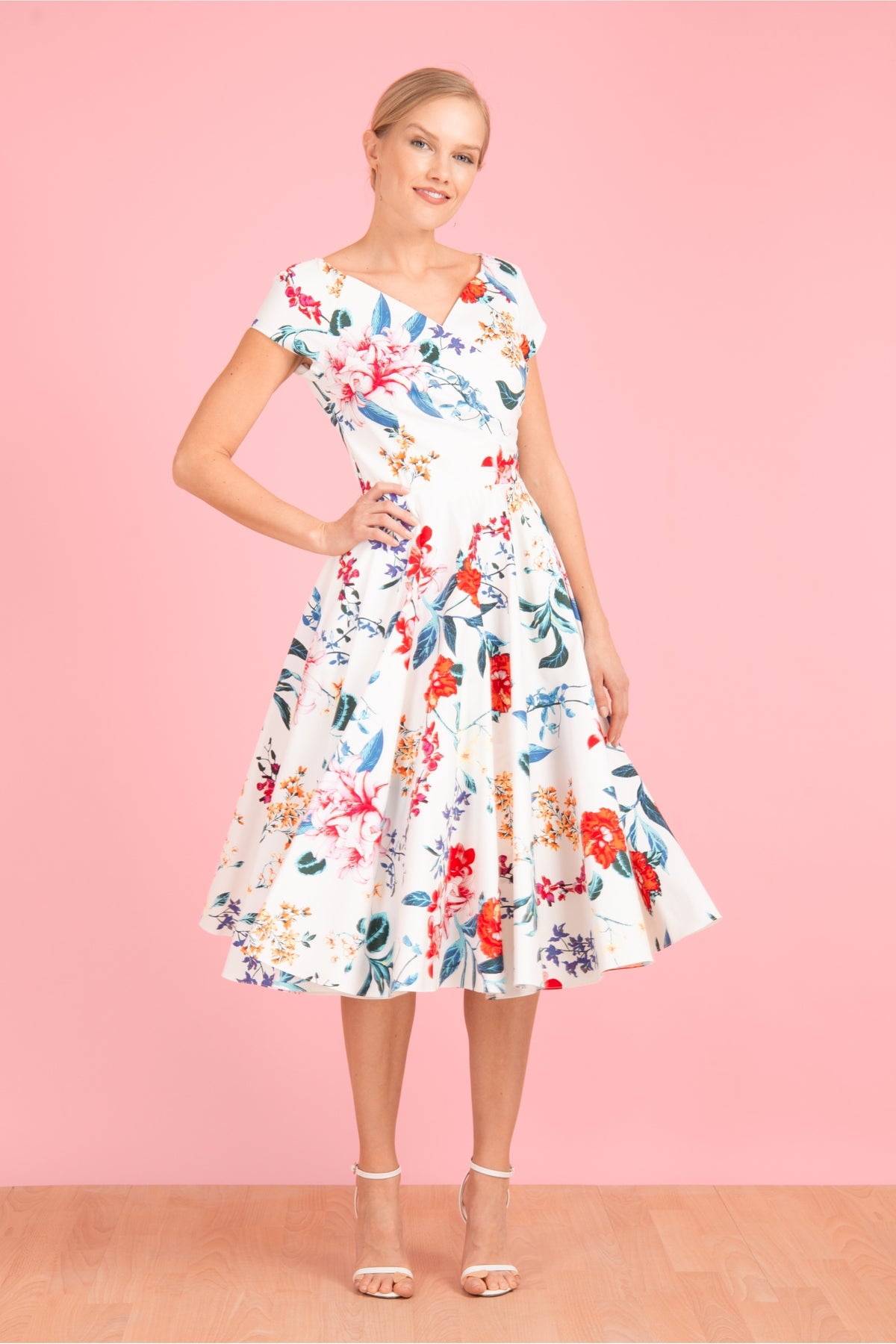 Hourglass Hibiscus Swing Dress