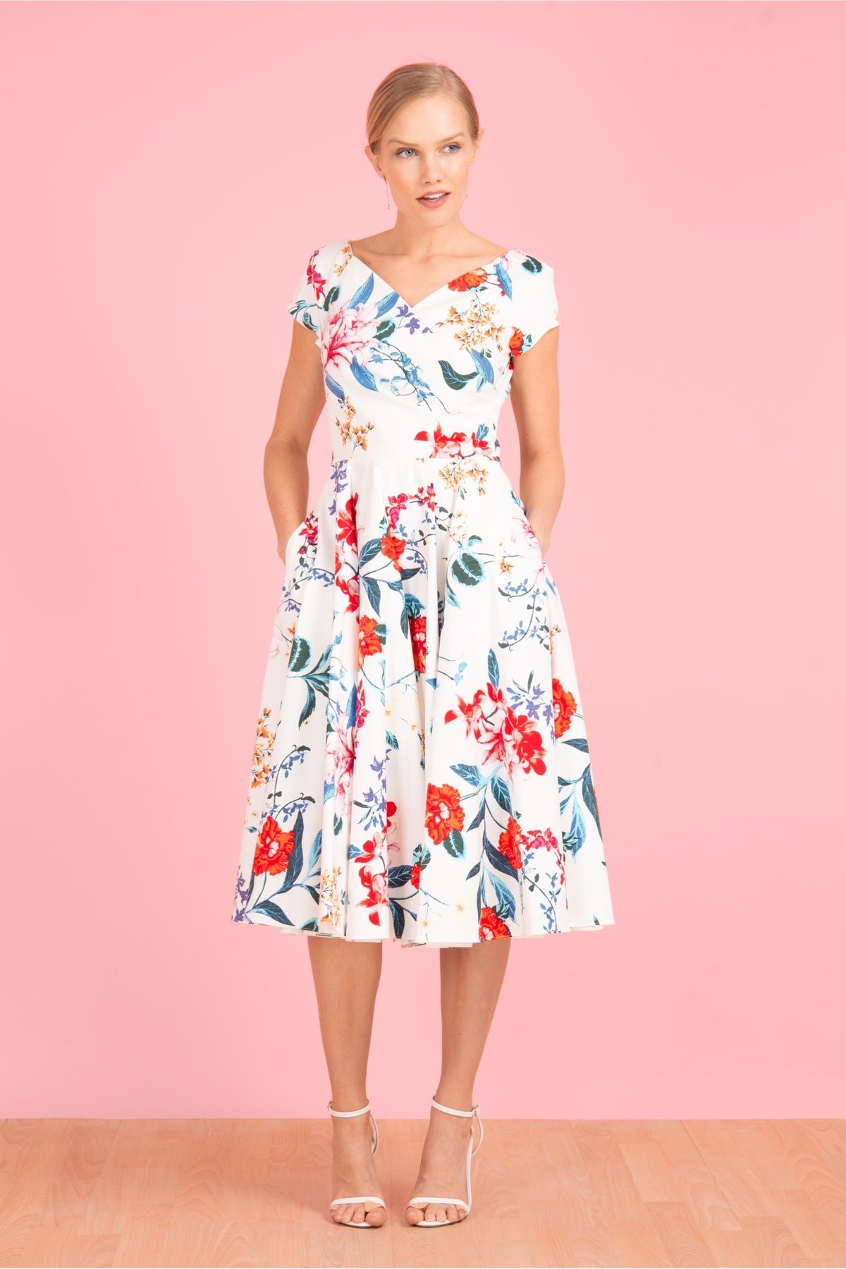 Hourglass Hibiscus Swing Dress