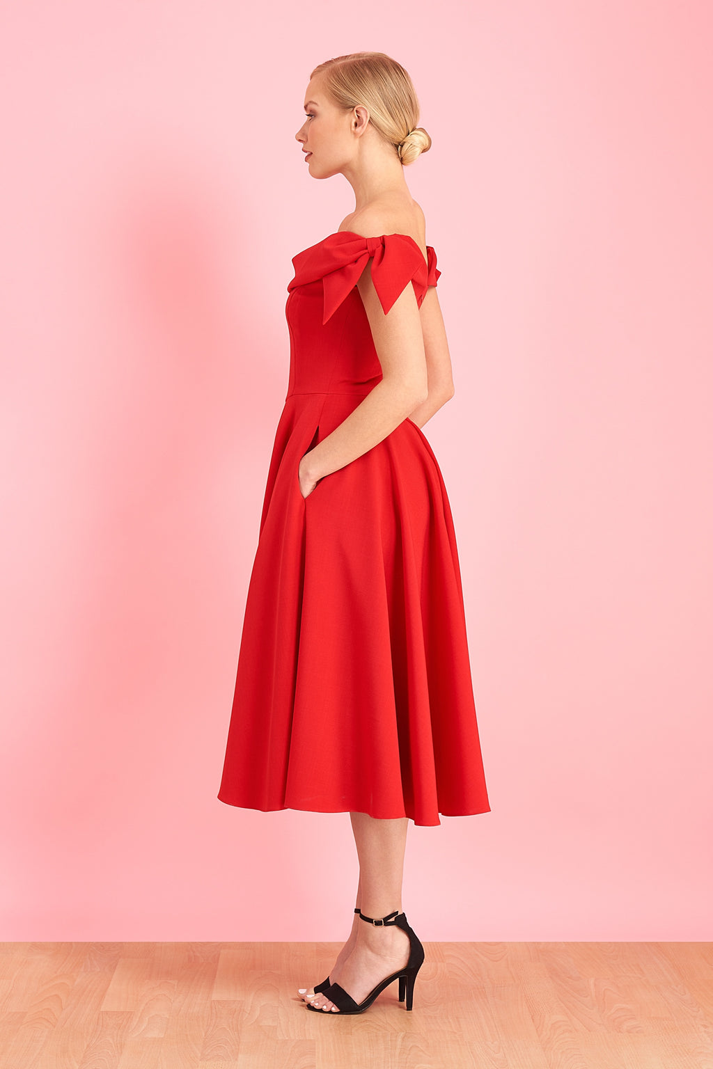 Tilly Off The Shoulder Bow Midi Dress