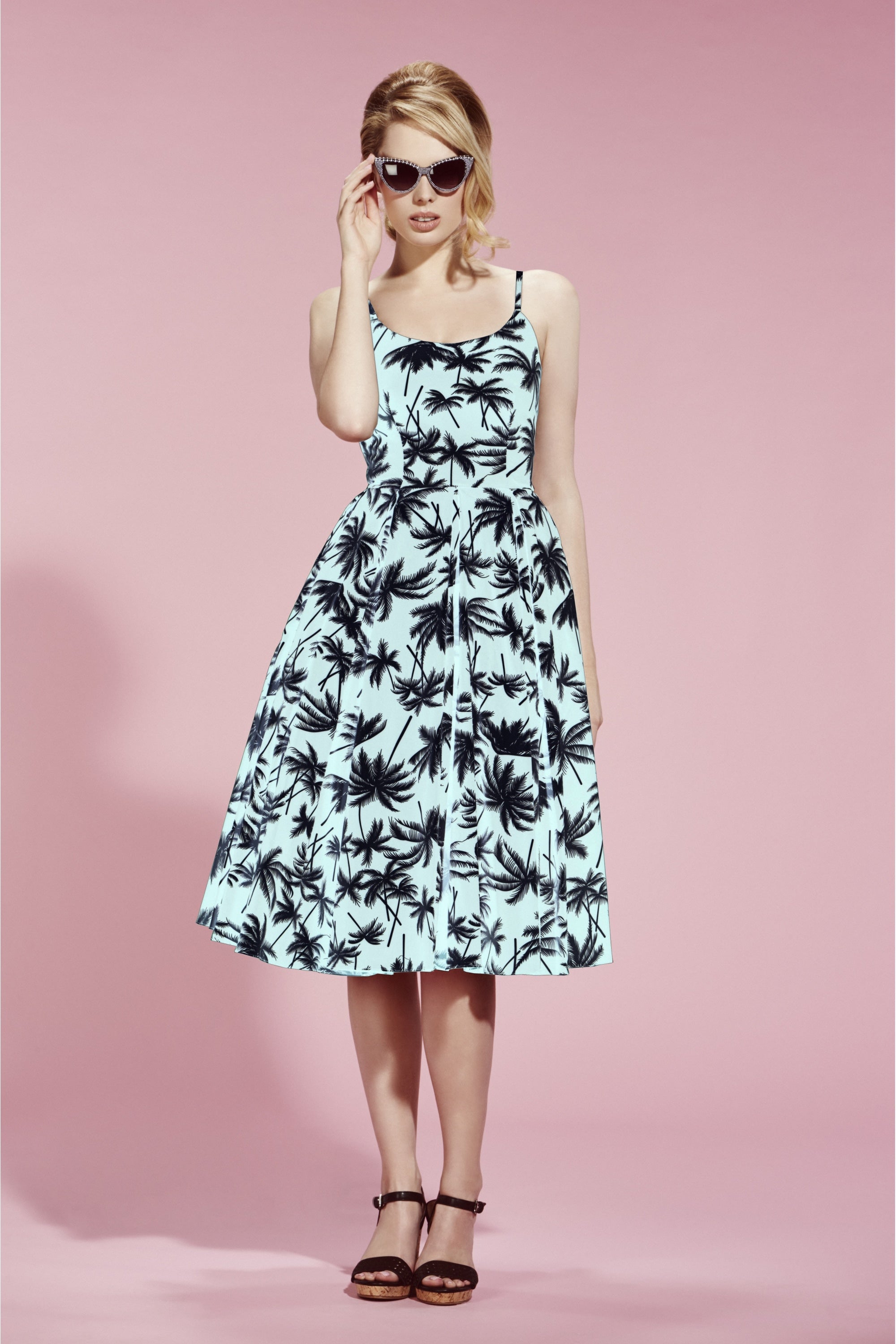 Priscilla Retro Palm Midi Dress