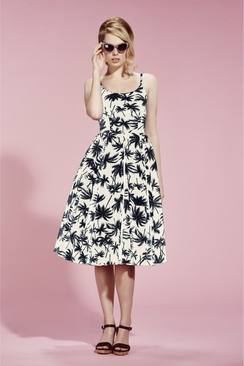 Priscilla Retro Palm Midi Dress