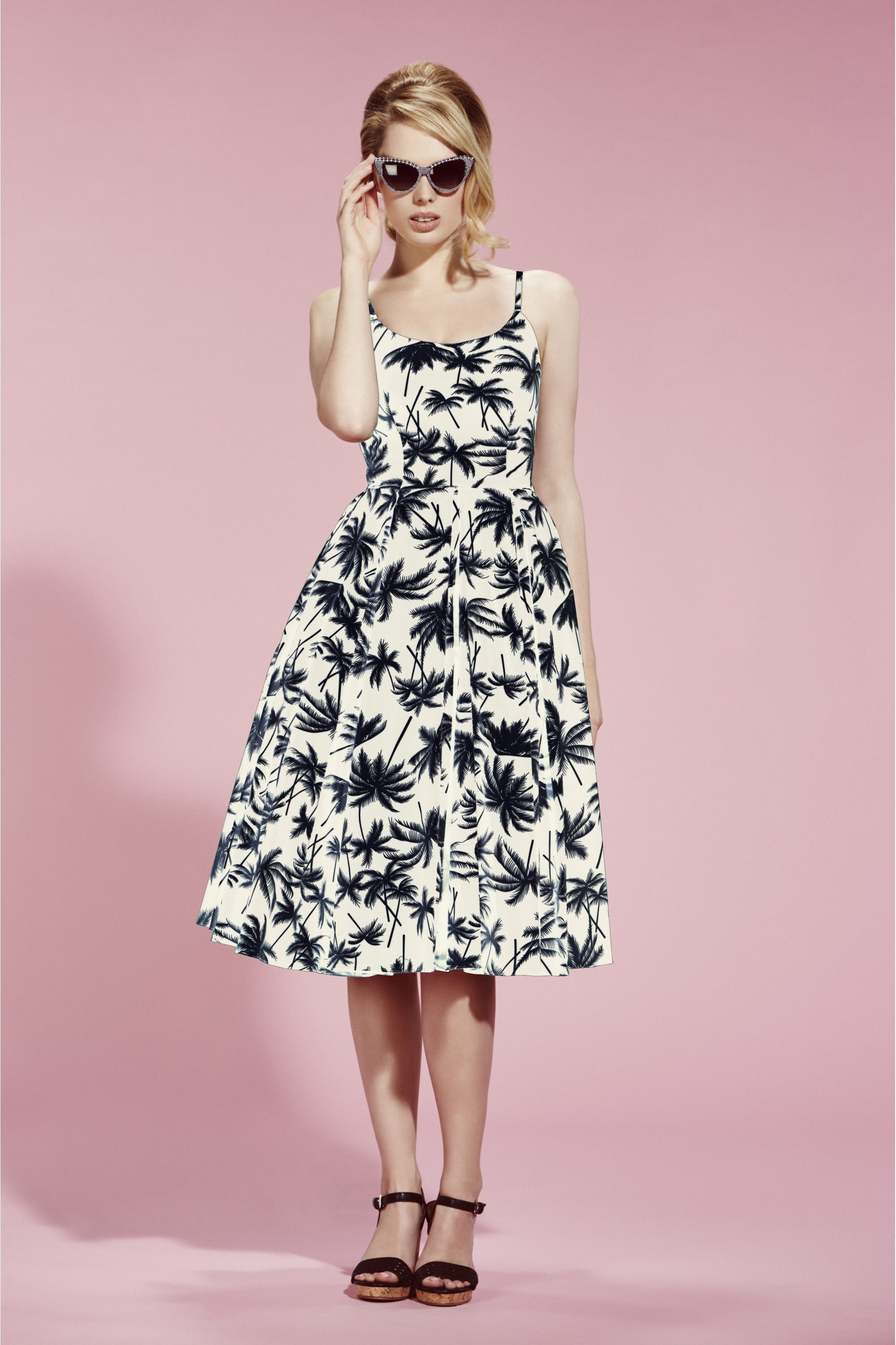 Priscilla Retro Palm Midi Dress