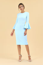 Gia Oversized Fluted Sleeve Pencil Dress
