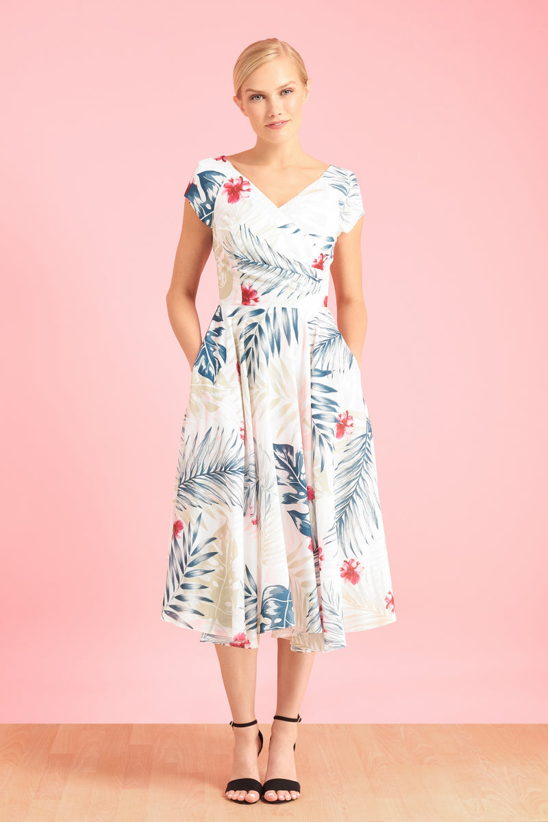 Hourglass Hawaiian Georgette Swing Dress - Ivory