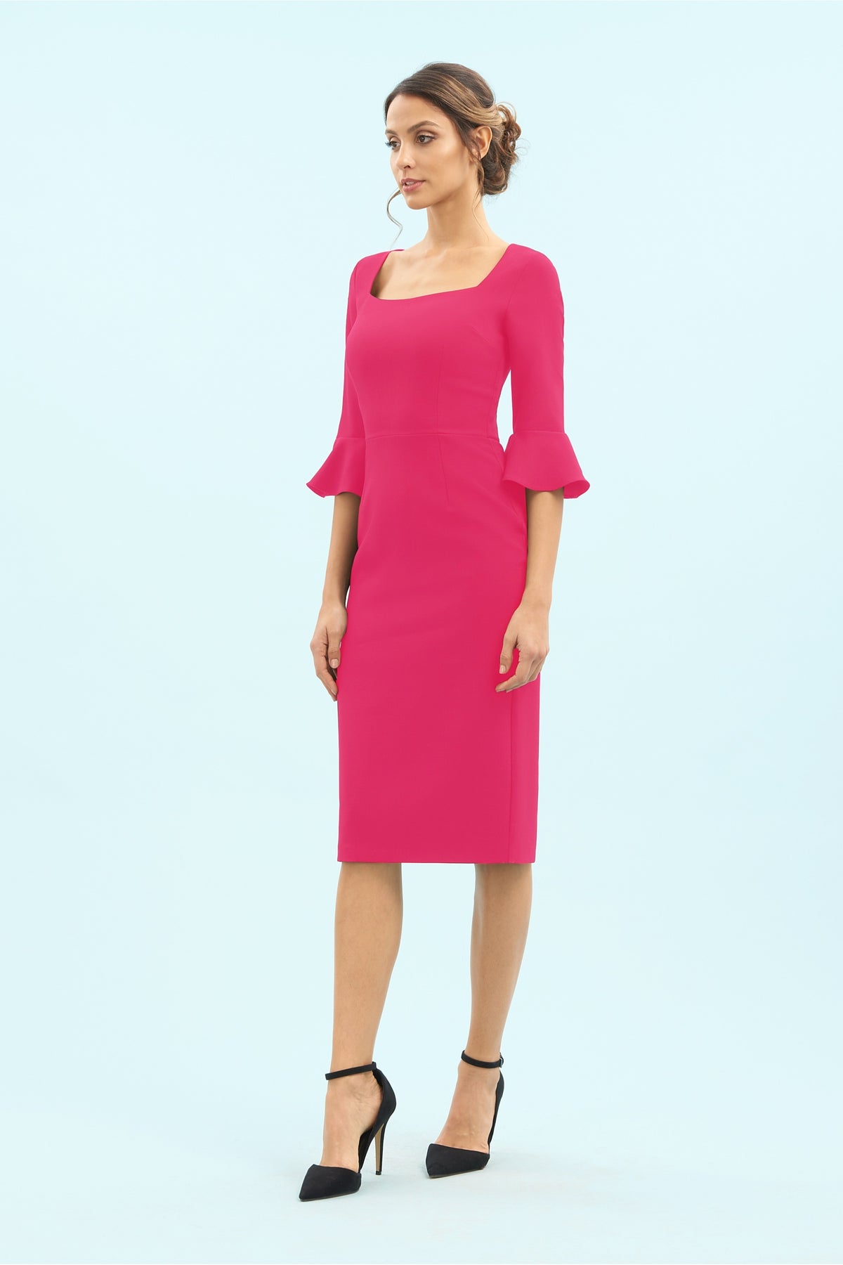Gigi 3/4 Fluted Sleeve Pencil Dress