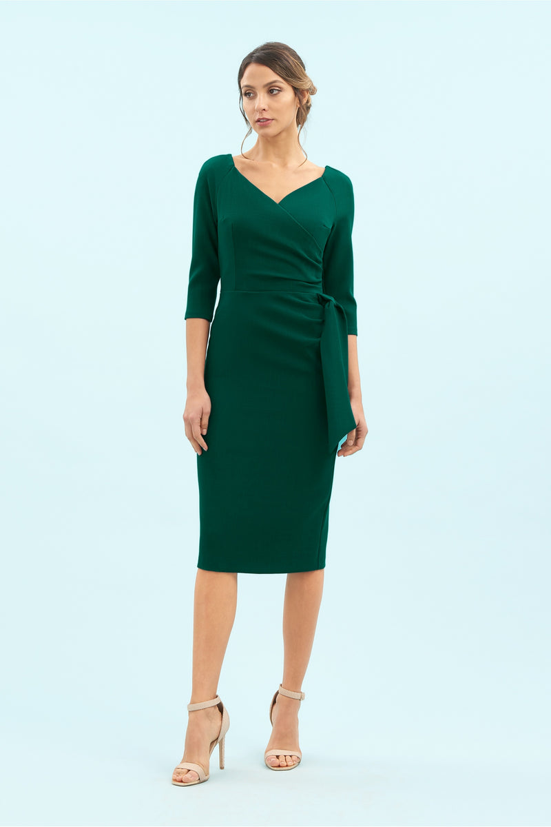 Hourglass 3/4 Sleeve Pencil Dress - Forest Green