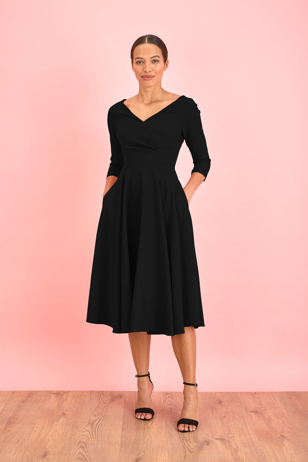 Hourglass 3/4 Sleeve Swing Dress