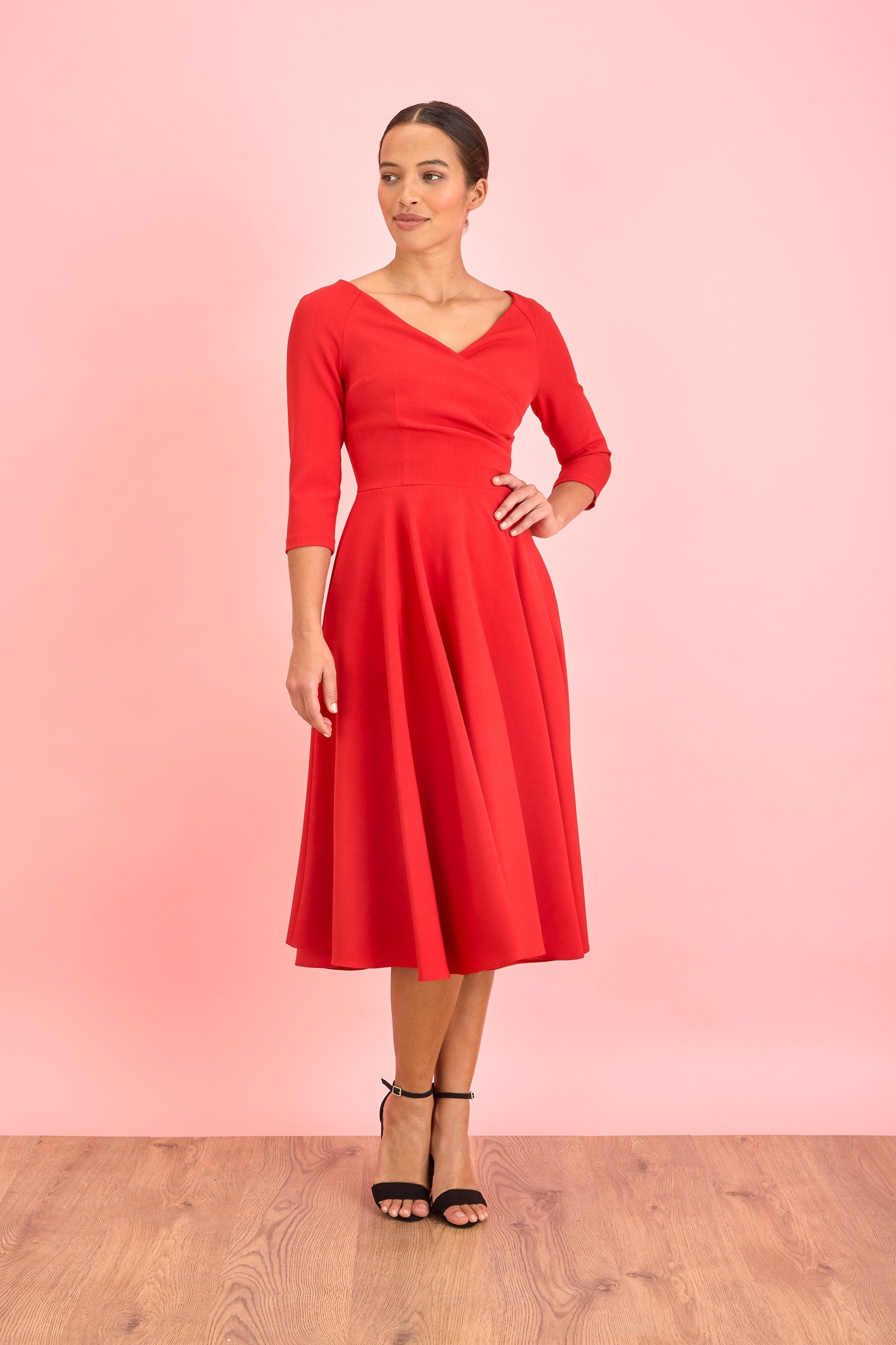 Hourglass 3/4 Sleeve Swing Dress