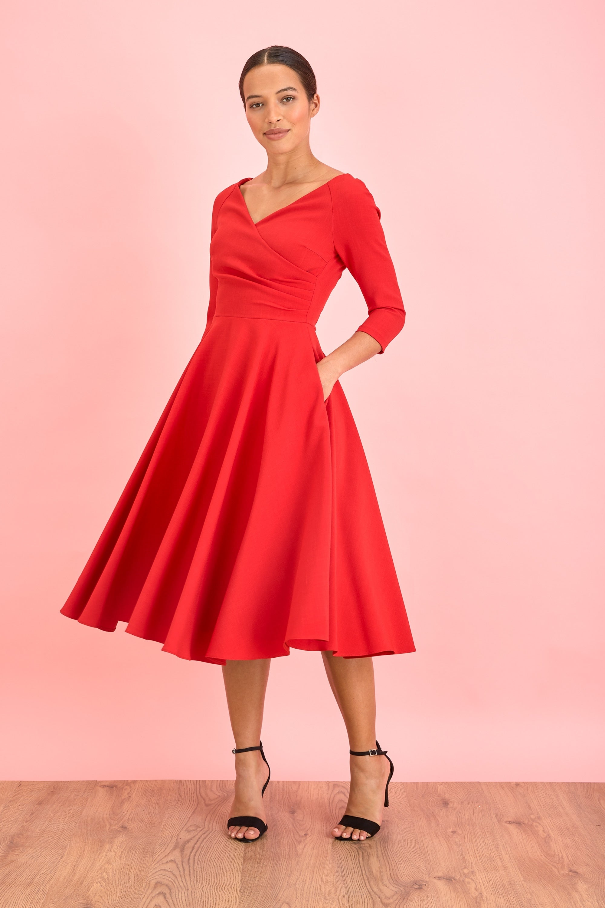Hourglass 3/4 Sleeve Swing Dress