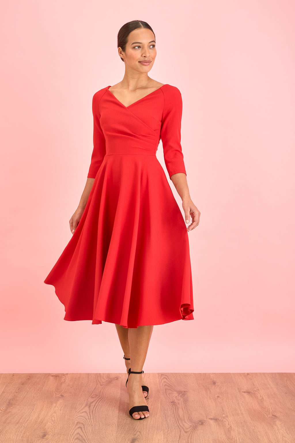 Hourglass 3/4 Sleeve Swing Dress