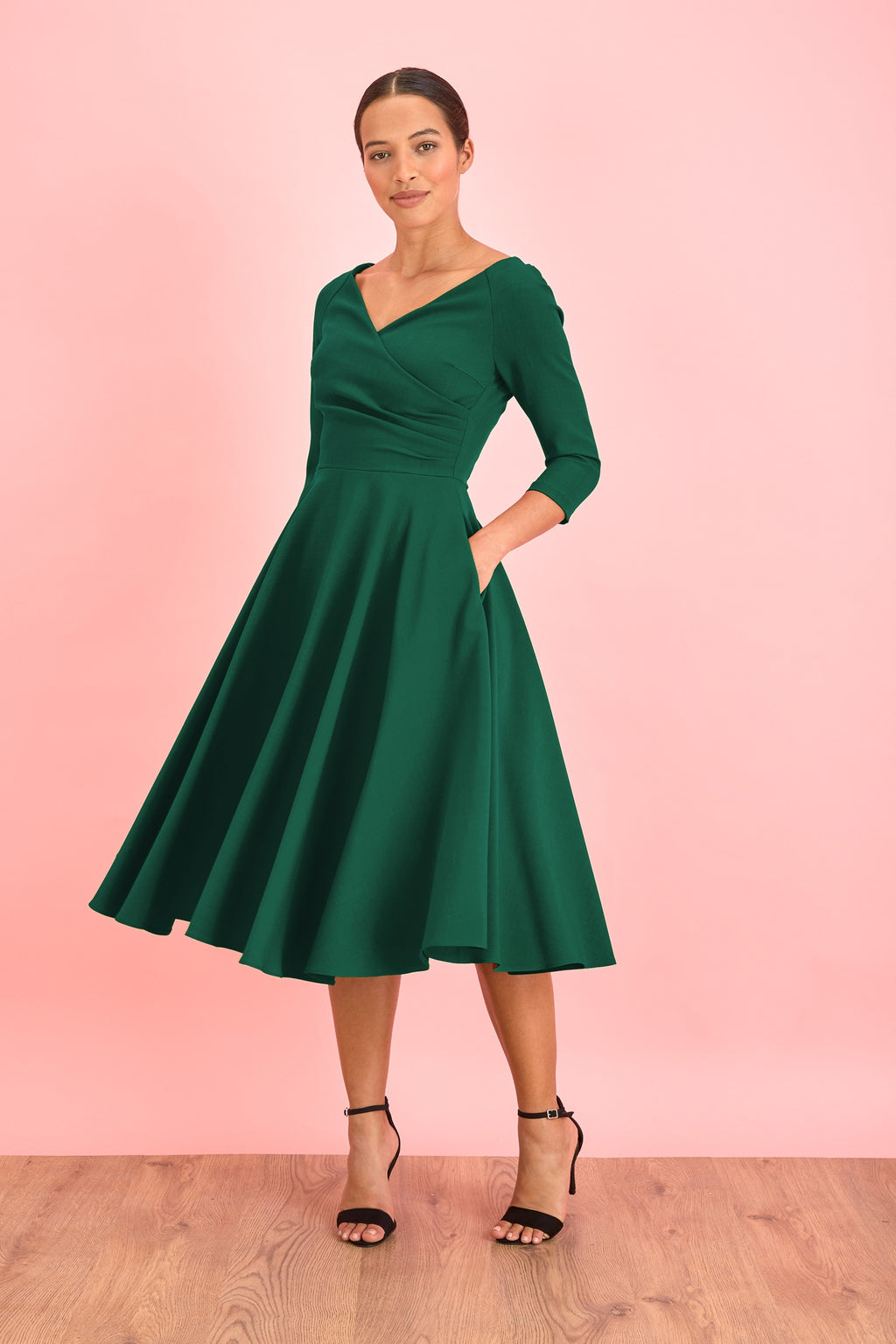 Hourglass 3/4 Sleeve Swing Dress
