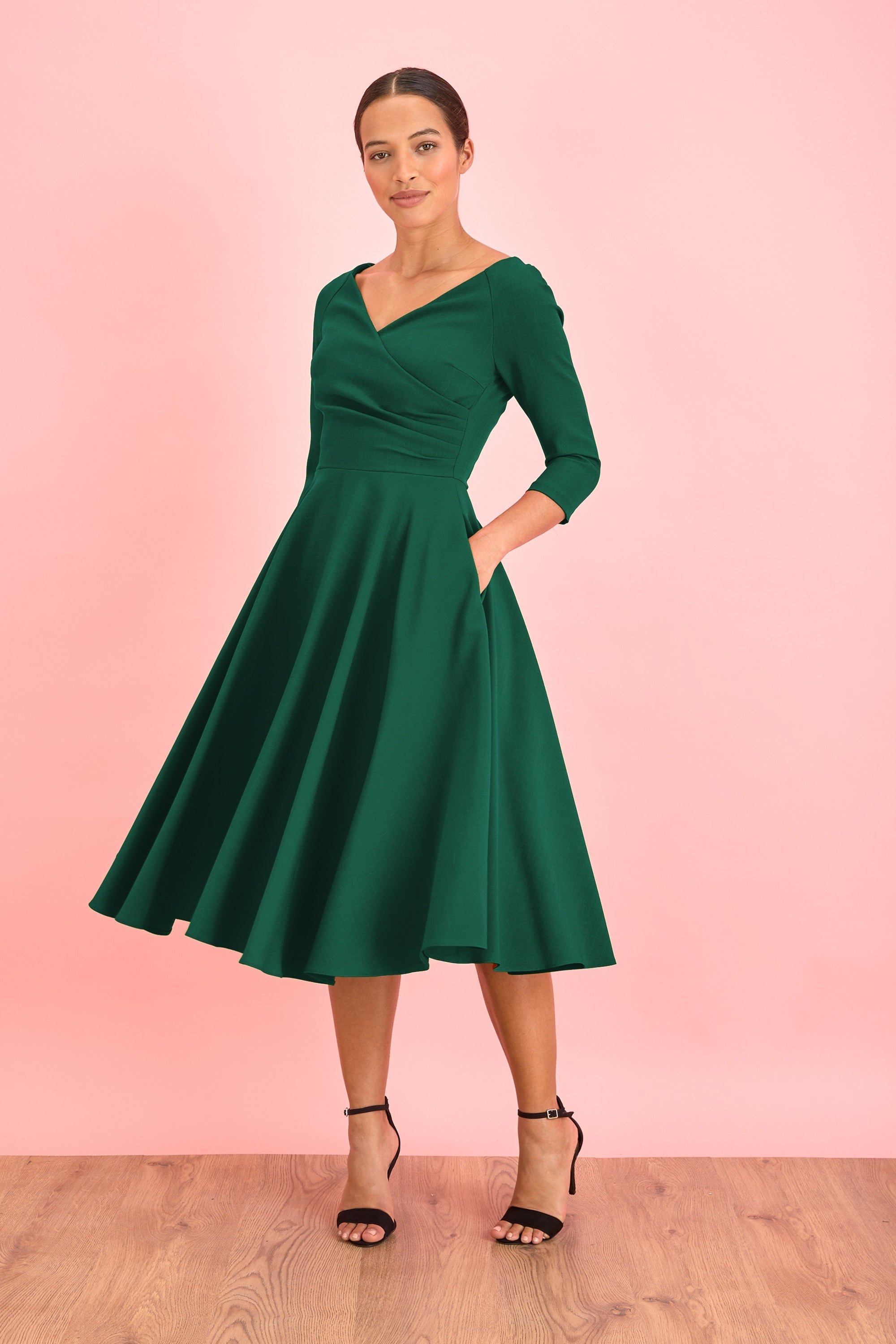 Hourglass 3/4 Sleeve Swing Dress