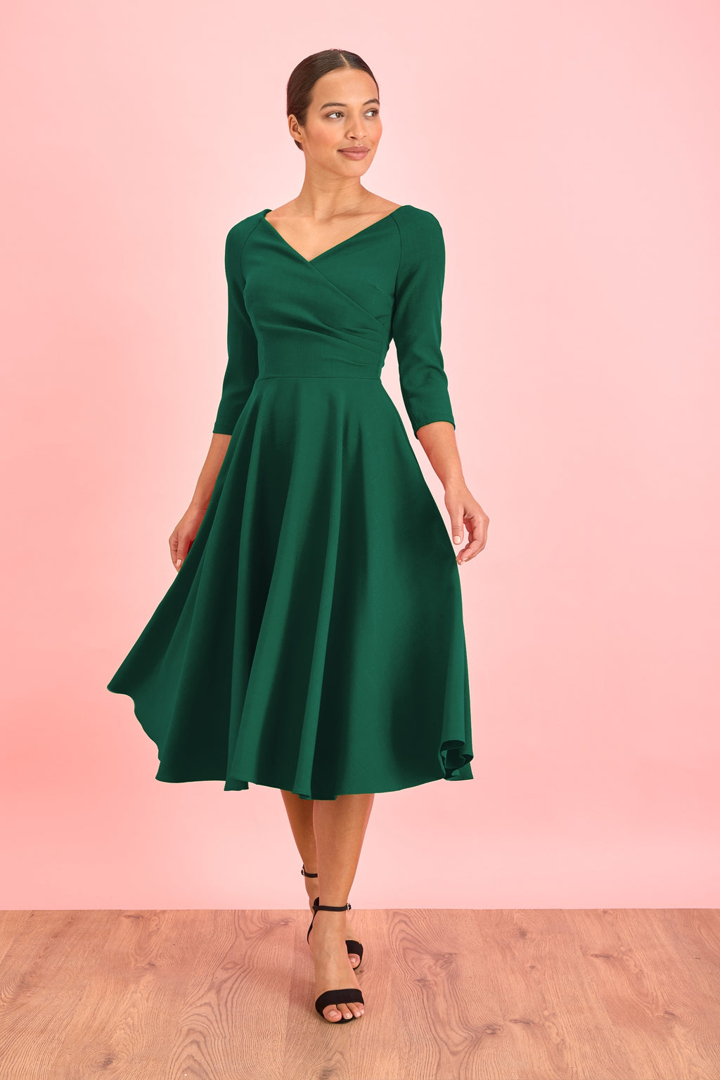 Hourglass 3/4 Sleeve Swing Dress