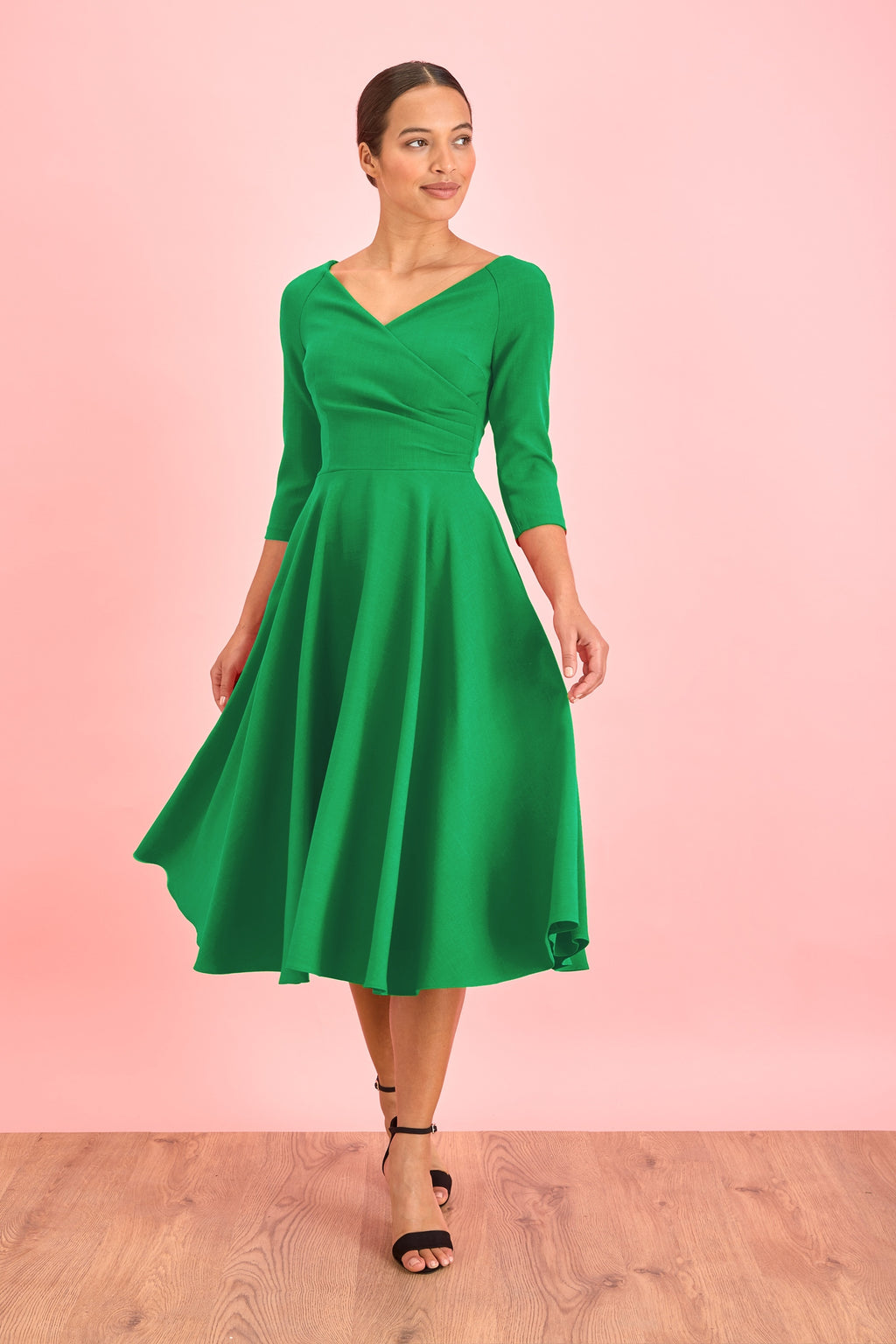 Hourglass 3/4 Sleeve Swing Dress