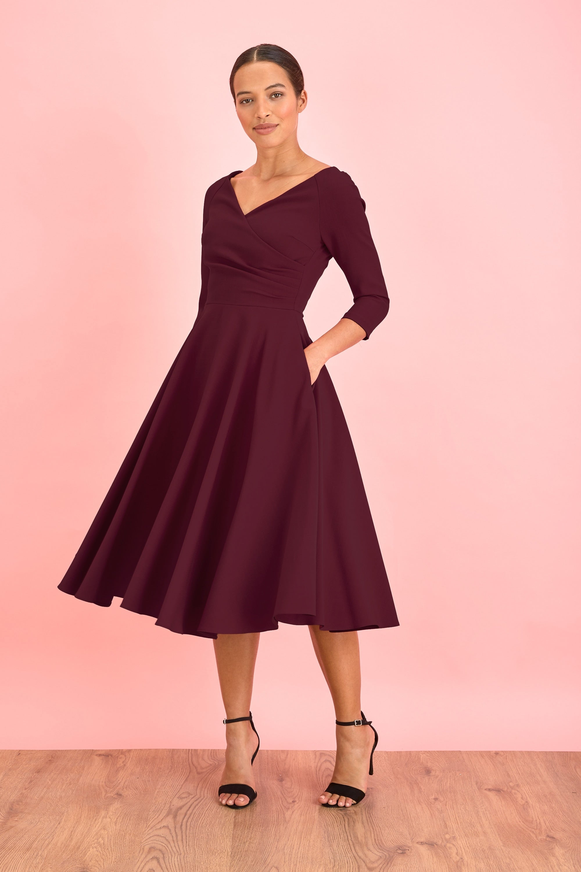Hourglass 3/4 Sleeve Swing Dress