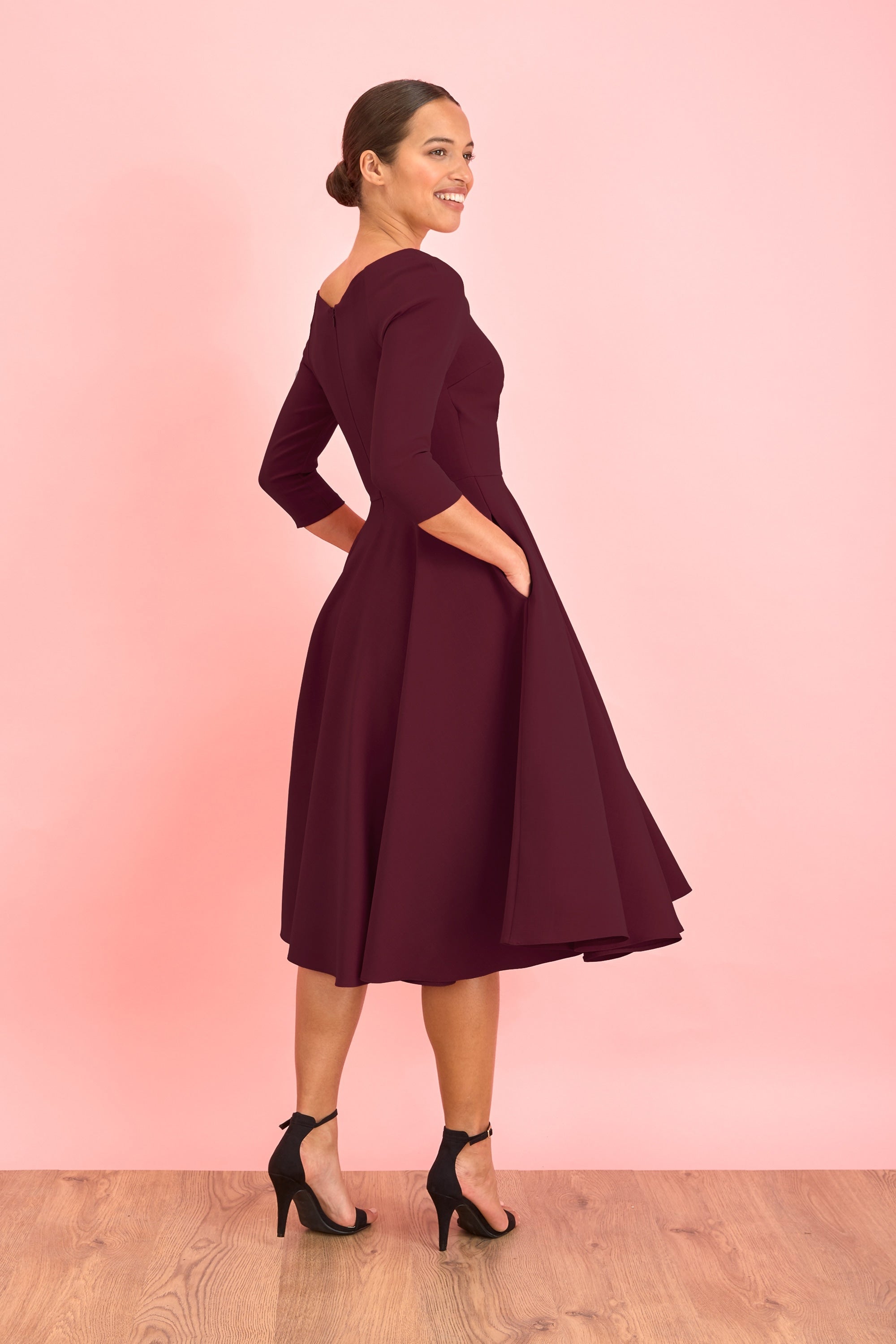 Hourglass 3/4 Sleeve Swing Dress