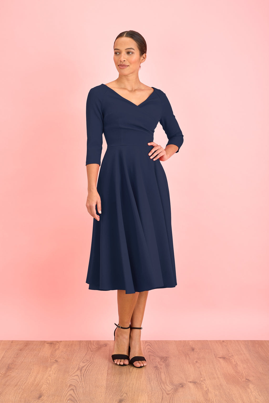Hourglass 3/4 Sleeve Swing Dress