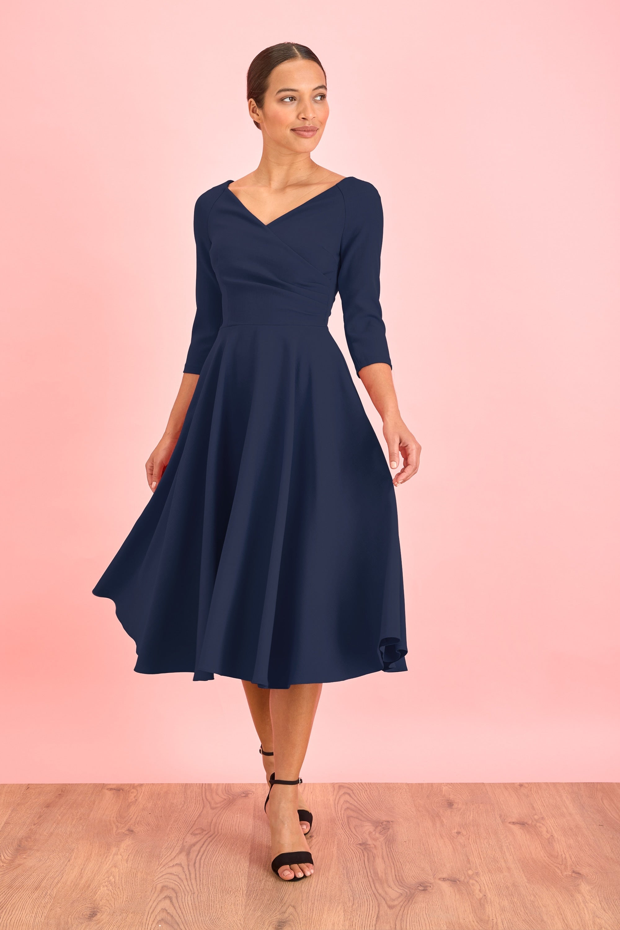 Hourglass 3/4 Sleeve Swing Dress